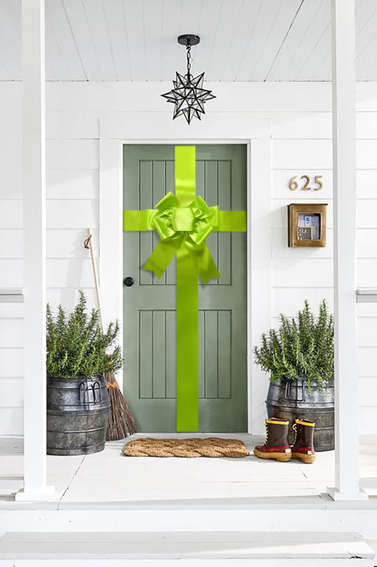 Satin Settlement Door Bow- Lime Green