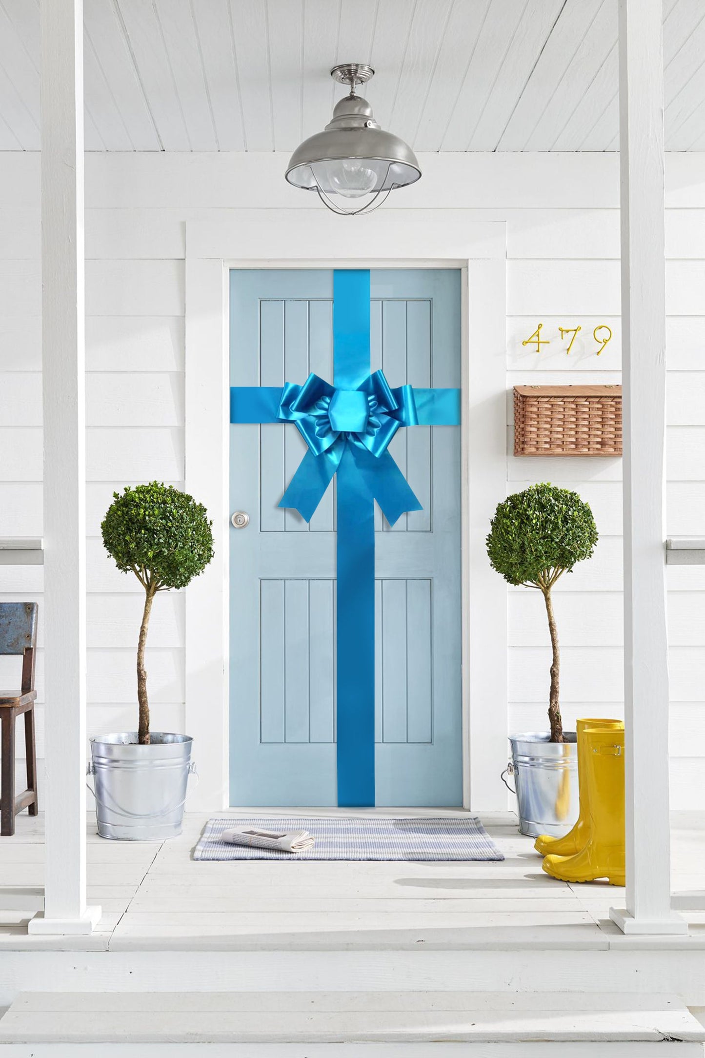 Copy of Satin Settlement Door Bow- Bright Blue